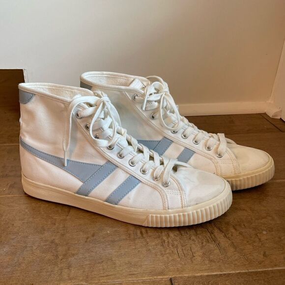 Vegan Gola Classics Women's Tennis Mark Cox High Sneakers Off White/Ice Blue - Picture 2 of 5
